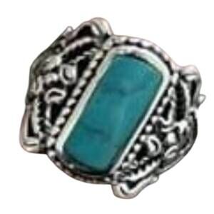 NEW BOHO SOL women's sterling rectangle scrolled ring in turquoise